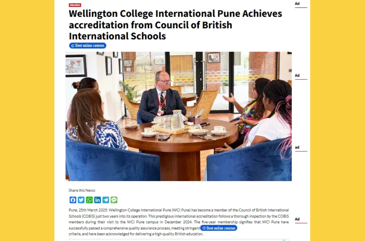 Wellington College International Pune Achieves accreditation from Council of British International Schools